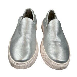 Sofft Fana Silver Metallic Leather Slip-On Sneaker Shoes Size 6.5